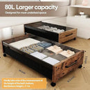 Wooden Under Bed Storage with Wheels, 80L Extra-large Rolling Under the Bed Storage Bins 2 Pack with Removable Lid, Upgrade Metal Under Bed Drawers for Clothes Shoes Blankets in Bedroom by CozyNest Decor