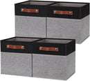 HNZIGE Fabric Cube Storage Baskets 11x11, Set of 4, Foldable Baskets with Handlesfor Organizer Closet(Black Gray) by CozyNest Decor