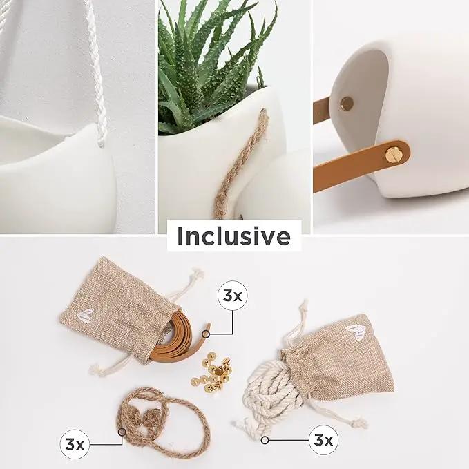 Wall Planters -Ellie- | Hanging Ceramic Plant Pots 3 Pieces | Wall Decoration for Indoors, Balcony and Garden | Cream (Matte), photo 2 of 7
