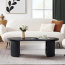 Oval Fluted Coffee Table, 47" Farmhouse Wood Coffee Table Mid Century Modern Center Table Boho Living Room Tables for Living Room Office,Black by CozyNest Decor