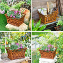 Sungmor Heavy Duty Cast Iron Planter Basket w/Non-Woven Growing Bag, Unique Shape & Beautiful Pattern Design, Hollow Orchid Flower Pot Garden Tools Holder, Full Rusted French Country Decor Container by CozyNest Decor