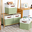 HNZIGE Fabric Cube Storage Bins 13x13 Set of 4 Canvas Storage Baskets for Shelves Collapsible Storage Bins for Organizing Clothes Closet Toy Nursery Cubby(Green&White)