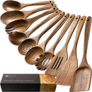 Wooden Spoons for Cooking, Nonstick Cooking Utensil Set with 10 Piece Acacia Wooden Spatulas and Spoons for Cooking, Terrific for Everyday Kitchen Tasks by CozyNest Decor
