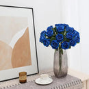Blue Fake Roses Artificial Flowers - 10 Pcs Fake Artificial Roses Silk Flowers with Stems for Home Wedding Hotel Office Centerpiece Decor by CozyNest Decor
