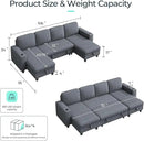 LINSY HOME Sectional Sleeper Sofa with Pull Out Couch Bed - Convertible Plush Corduroy Cloud Couch with Storage Chaise & USB Charging, Comfy U Shaped Modular Couches for Living Room, Grey by CozyNest Decor