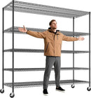 REIBII 85.7"H Storage Shelves 2998LBS Metal Shelving Units with Wheels&Feet, 5 Tier Garage Shelving Heavy Duty Adjustable Wire Shelf for Pantry Garage Commercial Industrials, 85.7"H X 55.5"W X 24.2"D by CozyNest Decor