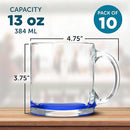 Libbey Clear Glass Coffee Mugs 13 oz. Set of 10, Bulk Pack - Perfect for Coffee, Tea, Espresso, Hot Cocoa, Other Beverages - Blue Bottom by TinyTreasures Baby Boutique
