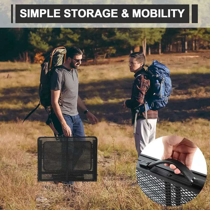 Folding Grill 4.4 FT Portable Camping Table with 2 Wing Panels, Height Adjustable Metal Outdoor Table with Mesh Desktop and Mesh Bag, Picnic, Beach and BBQ, Party, Black, photo 4 of 6