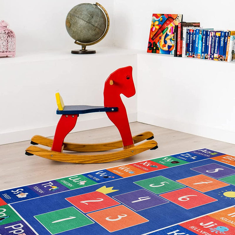 Sussex Home Low Pile Kids Rug for Playroom - Washable Cotton Educational Rug for Kids Room - 39.5 x 59 Inches - Hopscothc Pattern