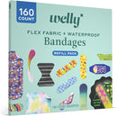 Welly Bandage Large Refill Pack | Adhesive Flexible Fabric, Glow-in-The-Dark & Waterproof Bandages | Assorted Shapes and Patterns for Minor Cuts, Scrapes, and Wounds - 160 Count by TinyTreasures Baby Boutique