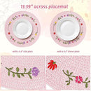 Whaline 4Pcs Round Placemats Spring Flower Embroidered Place Mats Pink Floral Dinner Table Mats for Home Holiday Wedding Bridal Baby Shower Birthday Party Decor by CozyNest Decor