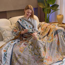 Boho Blanket, 100% Cotton Farmhouse Decorative Throw Blanket, 50"x60" Reversible Bohemian Throw Blanket, Brown All Season Muslin Breathable Woven Blankets Quilt by CozyNest Decor