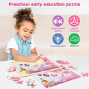SYNARRY Large Unicorn Mermaid Princess Fairy Wooden Kids Puzzles 4 in 1 Gift Box(12.2 * 9.4 in) - FSC Certified, Wood Puzzles for Kids Ages 4-6, Toys Gifts for 3 4 5 Year Old Toddlers Girls by TinyTreasures Baby Boutique