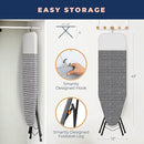 Happhom Ironing Board, Compact and Space Saver Iron Board, Safety Ironing with Park Zone and 4 Layers Extra Thick Cover, Patented Lock System for Foldable Leg, Easy Storage with Smart Hanger (13x43) by CozyNest Decor