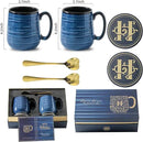Hasense Coffee Mugs, 15 Ounce Porcelain Mugs Set of 2 with Handle for Morning Coffee Tea and Cocoa, Ceramic Coffee Cups Gift Box with Beautiful Glaze Coasters Spoons for Men and Women, Navy by CozyNest Decor