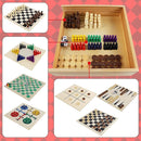 Juegoal 7-in-1 Wooden Board Game Set for Kids Adults, Tabletop Combo Classic Travel Portable Board Games (Chess, Checkers, Chinese Checkers, Backgammon, Parcheesi, Snakes and Ladders, Tic Tac Toe) by TinyTreasures Baby Boutique