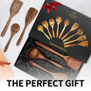 Zulay Kitchen 9-Piece Teak Wooden Utensils for Cooking - Natural Teak Utensil Set with Premium Gift Box - Non-Stick Wooden Spoons for Cooking - Kitchen Gift Set - Comfortable Grip Wooden Utensil Set by CozyNest Decor