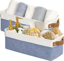 StorageWorks Narrow Storage Bins, Small Basket for Closet and Shelves, Fabric Organizer with Handles, Toilet Paper Storage, Blue and White, 2-Pack by CozyNest Decor