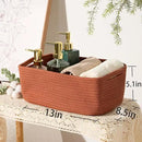Small Storage Baskets for Organizing | Closet Organizer Bins | Shelf Toy Basket | Woven Rope Baskets | Cube Decorative Box | Shallow Basket | 13x8.5x5.1” | 4 Packs Oxide Red by CozyNest Decor