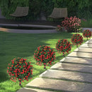 Artificial Boxwood Topiary Tree with Rose, Set of 2 Artificial Shrub Bushes with Ground Spike, Fake Evergreen Tree for Porch, Artificial Plants for Outdoor Planters Indoor UV Resistant by CozyNest Decor
