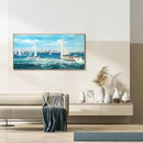 XLSJERST Blue Canvas Wall Art Seascape Painting - Landscape Picture Textured Navy Modern Sailboat Ocean Artwork Framed for Living Room Bedroom Bathroom Home Office Wall Decor Large Size 20"x40" by CozyNest Decor