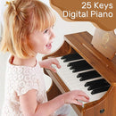 Wood City Wooden Piano Toys (25 Keys) Mini Music Educational Instrument Toy Toddler Baby Kids Piano Keyboard with Music Stand and Color Coded Keyboard Stickers for 3-7 Year Old by TinyTreasures Baby Boutique