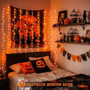 JMEXSUSS 300LED Orange Halloween Lights with Remote, 9.8x9.8ft Halloween Curtain Light, 8 Modes Orange Hanging String Lights Plug in for Fall Bedroom Thanksgiving Window Party Indoor Outdoor Decor by CozyNest Decor