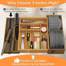 BAMEOS 3" Deepth Expandable Drawer Organizer, Deep Flatware Organizer, Adjustable Silverware Organizer, Bamboo Drawer Organizer for Kitchen, Bathroom (Natural) by CozyNest Decor