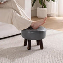 Ottoman, Small Foot Stool, Round Leather Pouf Ottoman, 13''L x 13''W x 10.2''H Foot Rest with Non-Skid Rubber Legs for Living Room Bedroom Couch Entryway, Grey by CozyNest Decor
