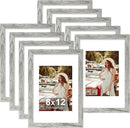 Vittanly 8x12 Picture Frames Set of 9, Shatter Resistant Plexiglass, Display 6x8 Pictures with Mat or 8x12 without Mat, Photo Frames for Wall or Tabletop, Engineered Wood, Grey by CozyNest Decor