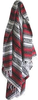 Del Mex Classic Mexican Blanket, Large Authentic Woven Falsa Throw (70"x50"), Artisan Southwest Décor for Beach, Yoga, Outdoors (Red) by CozyNest Decor