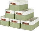 DULLEMELO Storage Baskets for Shelves, Small Fabric Collapsible Rectangular Storage Baskets for Organizing, Closets, Nursery, Home, Office, Empty Gift Baskets (6-Pack, White&Green) by TinyTreasures Baby Boutique