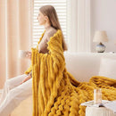 NEWCOSPLAY Super Soft Throw Blanket Mustard Yellow Premium Silky Flannel Fleece 3D Ribbed Jacquard Lightweight Bed Blanket All Season Use (Mustard Yellow Ribbed, Throw(50"x60")) by CozyNest Decor
