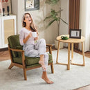Karl home Accent Chair Wide Armrest Mid-Century Lounge Chair Linen Fabric Armchair with Lumbar Pillow & Solid Wood Frame for Living Room, Bedroom, Balcony, Green by CozyNest Decor