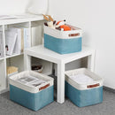 DULLEMELO Storage Baskets for Shelves, Fabric Collapsible Rectangular Storage Bins for Shelves, Closets, Nursery, Home, Empty Gift Baskets (3-Pack Medium-15 inch X 11 inch X 9.5 inch , White&Teal) by TinyTreasures Baby Boutique