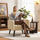 Yaheetech Mid-Century Accent Chairs, PU Leather Modern Upholstered Living Room Chair, Cozy Armchair Button Tufted Back and Wood Legs for Bedroom/Office/Cafe Beige by CozyNest Decor