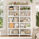 FOTOSOK 6-Tier Bamboo Shelf Set of 2, Bamboo Bookcase with Adjustable Shelves, Free Standing Storage Shelf Unit Plant Flower Stand, Tall Large White Bookshelf for Kitchen, Bathroom, Home Office, White by CozyNest Decor