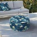 LVTXIII Indoor/Outdoor Inflatable Ottoman, D31 x H14 Inch Large Round Ottoman, All Weather Foot Rest Stool, Portable Footrest for Patio, Garden, Camping and Home - Swaying Palms Blue by CozyNest Decor