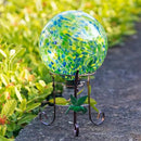 10 Inch Glass Gazing Ball, with 9.4" Tall Metal Gazing Globe Stand, Glass Balls Display Holder Set for Outdoor Garden Lawn Yard Decoration, Bright Summer Burst by CozyNest Decor