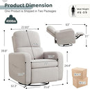 Swivel Rocker Recliner, Oversized Manual Nursery Glider Rocking Recliner with Removable Cushion, Upholstered Teddy Boucle Swivel Reclining Chair for Nursery Living Room Bedroom, Teddy Grey by TinyTreasures Baby Boutique