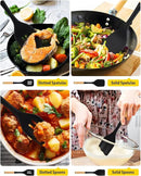 Pack of 4 Silicone Kitchen Utensils Set, Non Stick Solid Spatulas and Heat Resistant Slotted Spoons with Wooden Handle, Ideal BPA Free Cooking Utensils for Mixing,Serving,Turning,Stirring(BLACK) by CozyNest Decor
