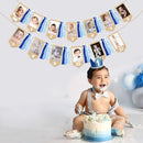 pinkblume 1st Birthday Burlap Photo Banner Garland Handmade Felt from Newborn to 12 Months with Gradient Blue Ribbon for Monthly Milestones Baby Boy First Birthday Party Decorations Supplies by TinyTreasures Baby Boutique