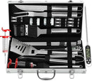 Grilljoy 24PCS BBQ Grill Tools Set with Meat Thermometer and Injector - Extra Thick Stainless Steel Fork, Spatula& Tongs - Complete BBQ Accessories in Aluminum Case - Perfect Grill Gifts for Men by GreenHaven Gardens