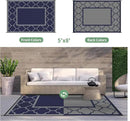 GENIMO Outdoor Rug 5' x 8' Patio Waterproof, Foldable Reversible Plastic Straw Area Rugs Mat for Camper Decor, Outside Carpet for Rv, Deck, Porch, Picnic, Beach, Balcony, Blue & Grey by GreenHaven Gardens