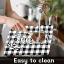 Love Family Placemats Set of 6 Buffalo Plaid Plastic Table Mats Black and White Plaid Place Mats Washable Vinyl Love Home Checkered Table Decoration for Indoor Outdoor Party Kitchen Dining by CozyNest Decor