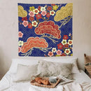 HZOHNAGO Japanese Tapestry Art Abstract Colorful Cherry Blossom Blue Background Pattern Printed Wall Tapestry Painting Wall Hanging for Bedroom Living Room Dorm 60" W x 60" H by CozyNest Decor