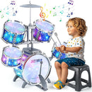 Upgraded Kids Drum Set for Toddlers 1-3, Kids Jazz Drum Ages 3-5, Star Light up Musical Instrument Toys for Boys Girls 2-5 4-6 5-7 ( All Plastic) by TinyTreasures Baby Boutique