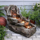 31.5" L Garden Water Fountain Outdoor, Artifical Imitation Wood Outdoor Water Fountain Natural Waterfall with LED Lights for Patio,Porch,Backyard,Home Art Decor（Resin） by GreenHaven Gardens