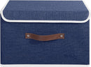 ANMINY Storage Bin with Lid Storage Boxes with PU Leather Handles PP Plastic Board Decorative Foldable Lidded Cotton Linen Fabric Home Cubes Baskets Closet Organizer Container - Blue, Large Size by TinyTreasures Baby Boutique
