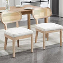 Rattan Dining Chairs Set of 2, Linen Fabric Farmhouse Dining Room Chairs with Cane Back Curved Backrest Kitchen Chairs Rustic Armless Side Chairs for Dining/Living Room/Restaurant, Beige by CozyNest Decor
